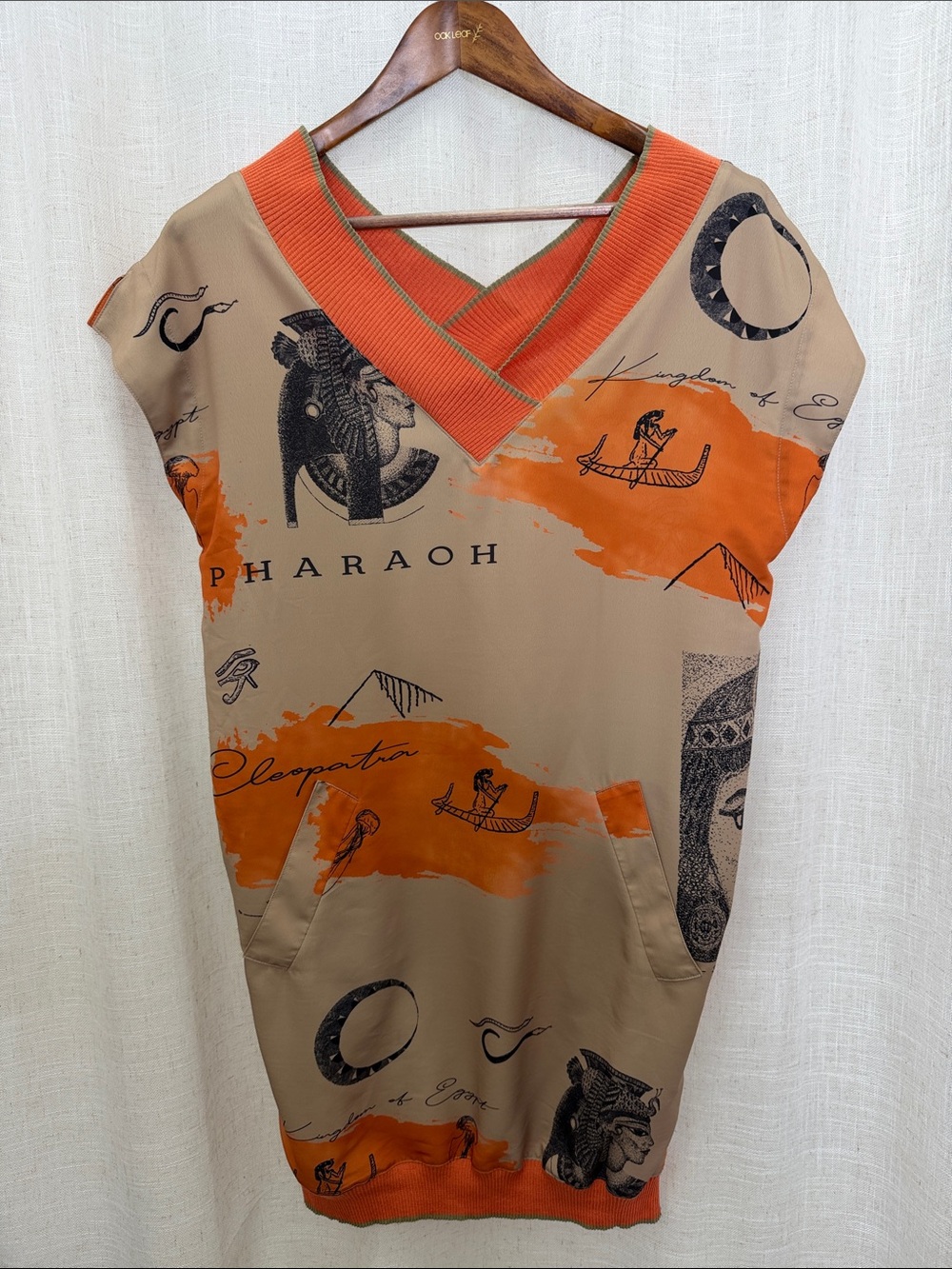 Lili Sidonio Molly Bracken Pharaoh Print V-Neck Tunic Dress - Orange & Tan